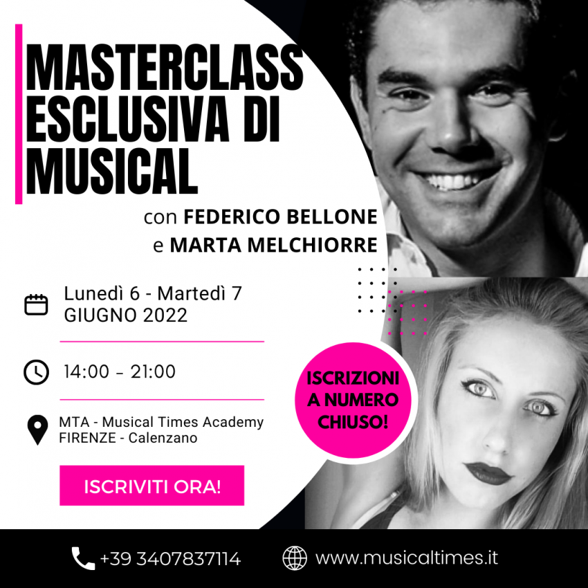 MASTERCLASS ESCLUSIVA DI MUSICAL CON FEDERICO BELLONE E MARTA MELCHIORRE